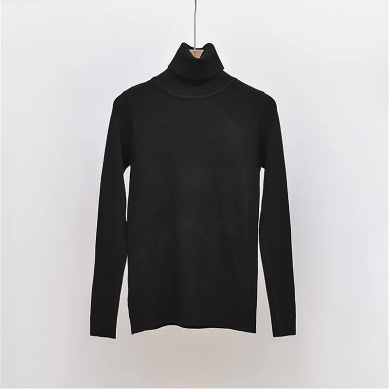 Женский тонкий свитер с высоким воротником повседневный однотонный вязаный