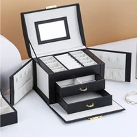 jewelry box large capacity drawer type leather storage jewelry box earring ring necklace with mirror watch jewelry organizer