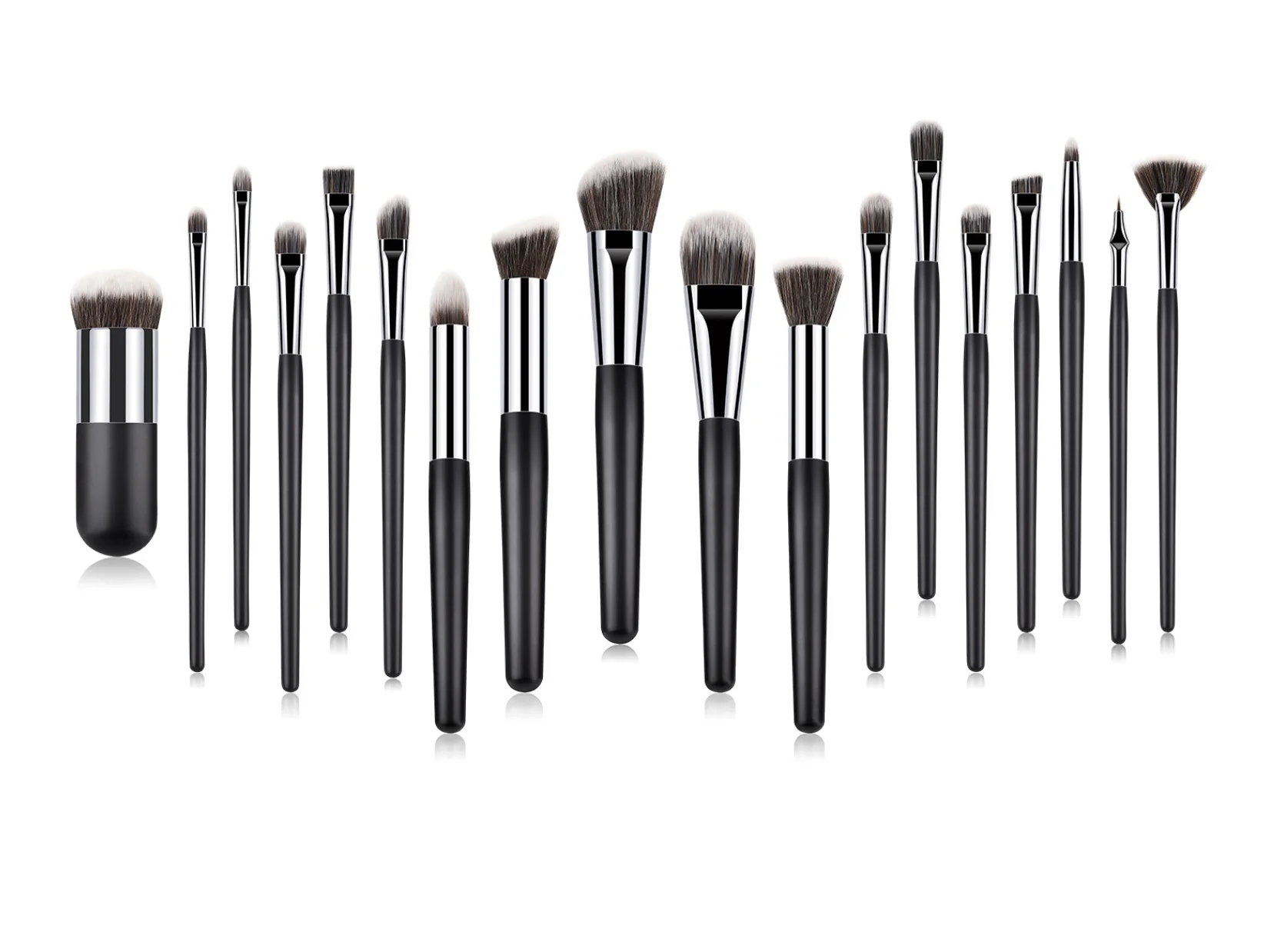 

Black and silver powder brush, small fat pier, wooden handle, 18 makeup brushes set, beauty tools