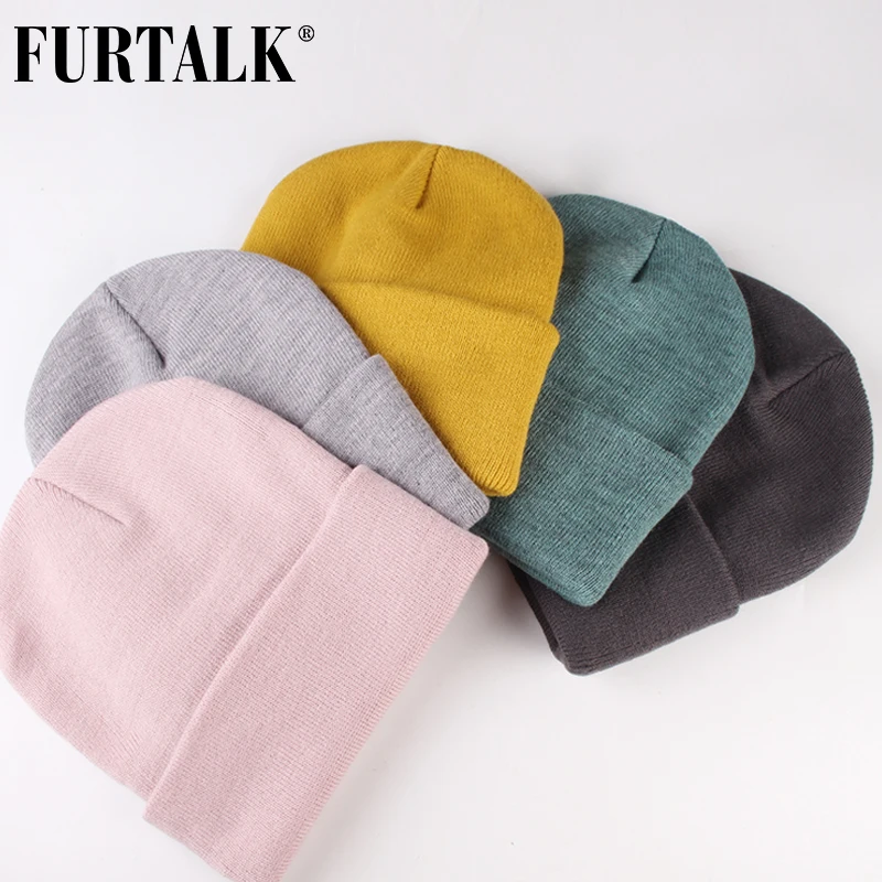 Женская вязаная шапка FURTALK розовая черная желтая Шапка бини на осень и зиму|braid