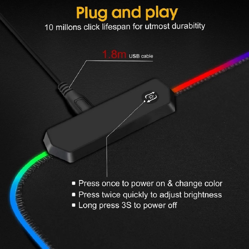 Игровой коврик для мыши Led RGB большой геймер компьютерный Подсветка XXL