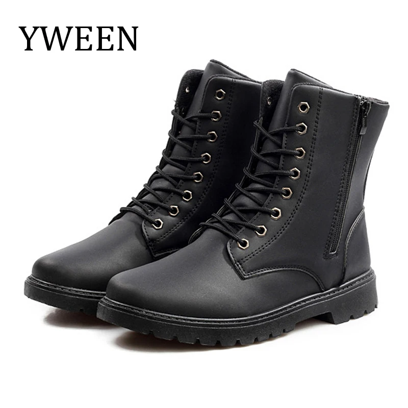 

YWEEN New Men Leather Boots Men Lace Up Autumn Winter Shoes Male Waterproof British Fashion Shoes Winter Men's Boots