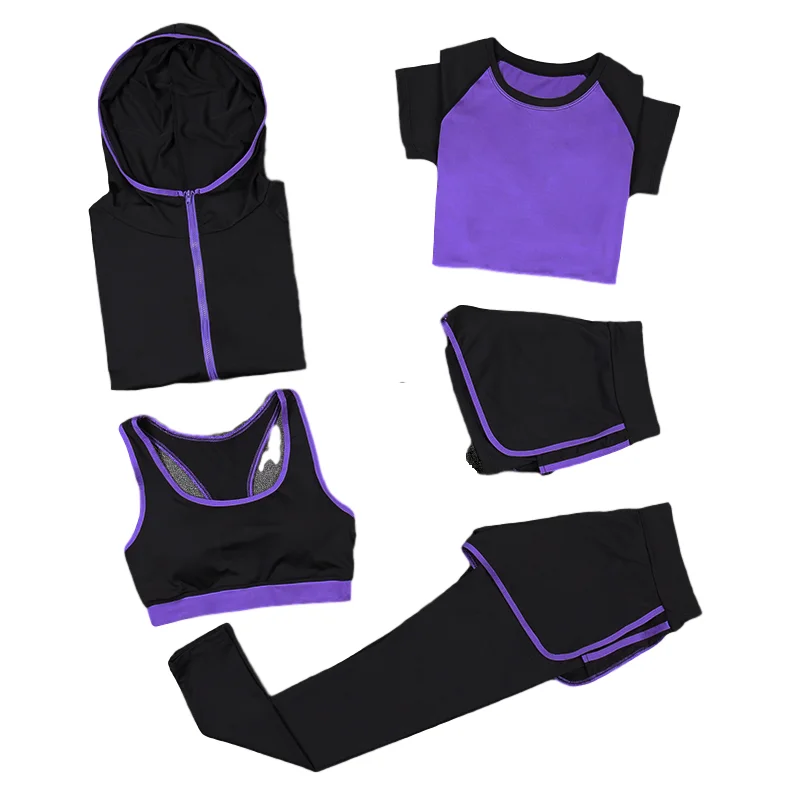 

Yoga Set Tracksuit Crop Top Gym Set Sports Suit 5 Pieces Set Women Legging Gym Clothing Front Seamless gymwear Women's Tracksuit