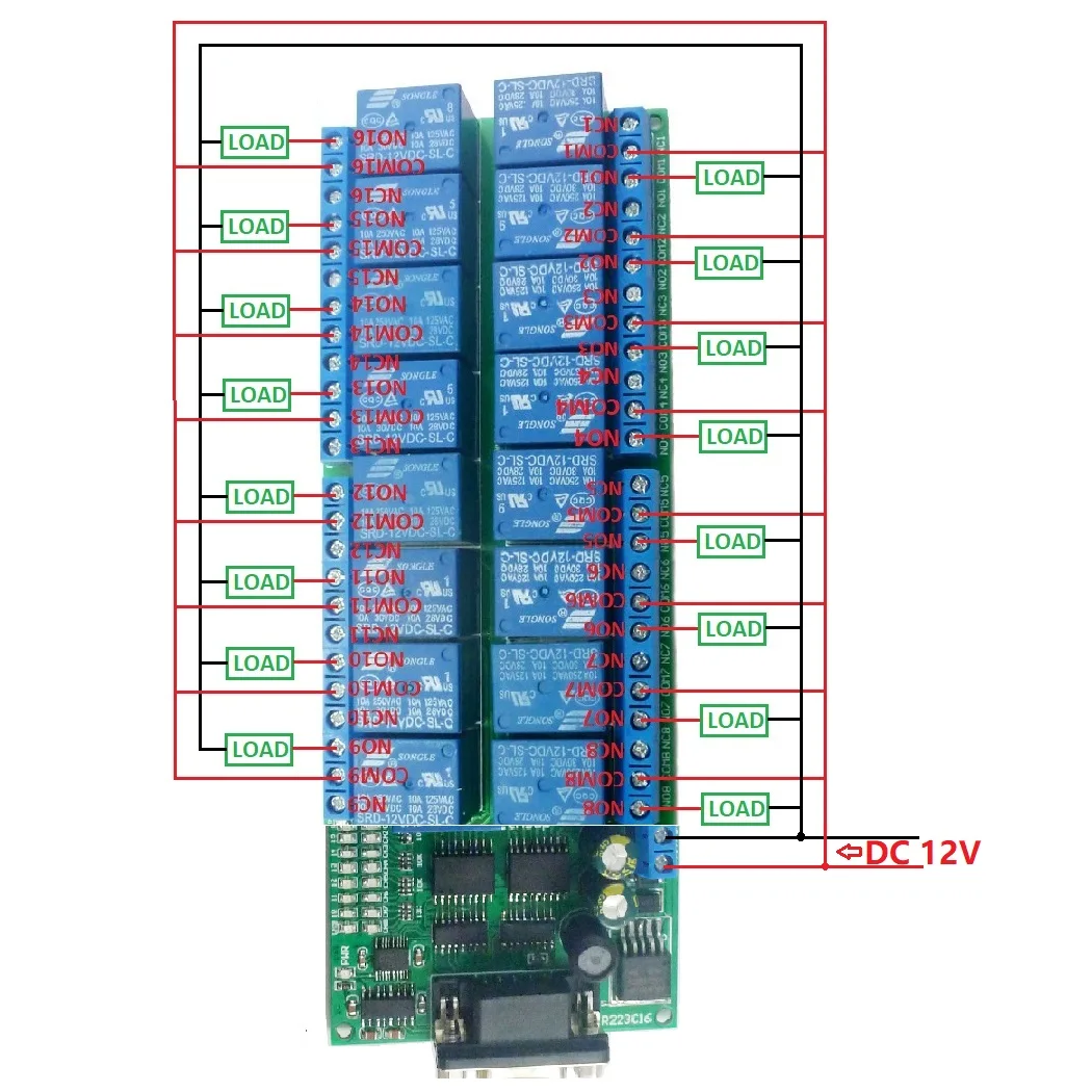 16ch DC 12V Серийный порт DB9 UART RS232 релейный модуль для PLC PC Com 3D принтер LED Home