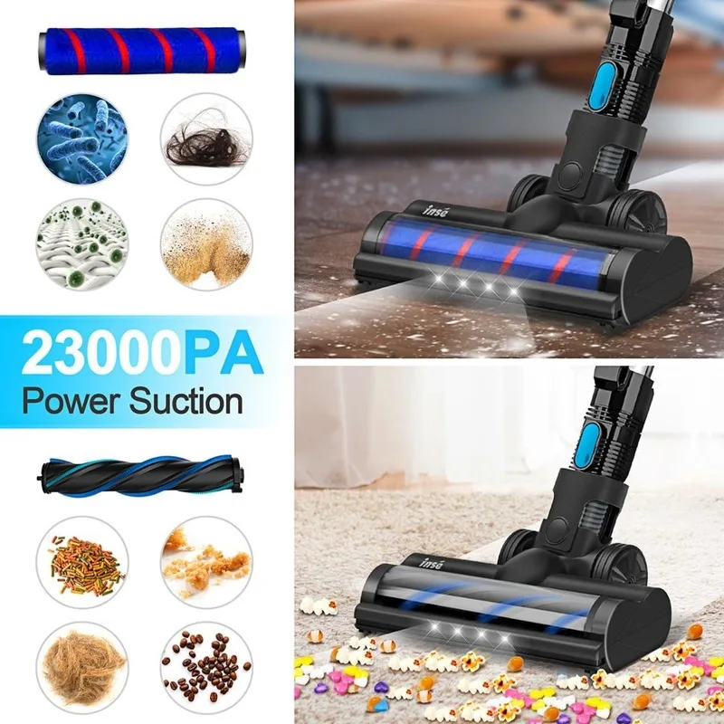 

Cordless Vacuum Cleaner 250W Brushless Motor Stick Cordless Vacume 40 Mins Runtime Household Vacuum Cleaner with 2 Batteries