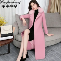2021 new waist thickened and removable makeup casual woolen coat womens mid length fur collar over the knee woolen coat