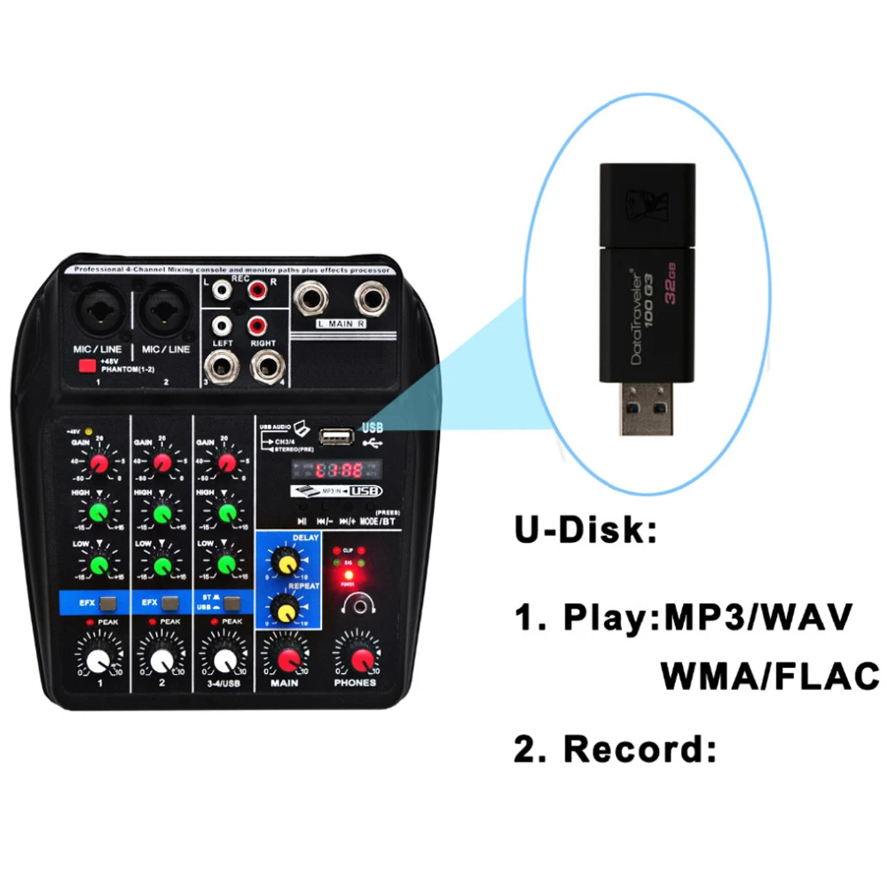 Профессиональный звуковой микшер DJ микшерная консоль с MP3 USB интерфейсом для