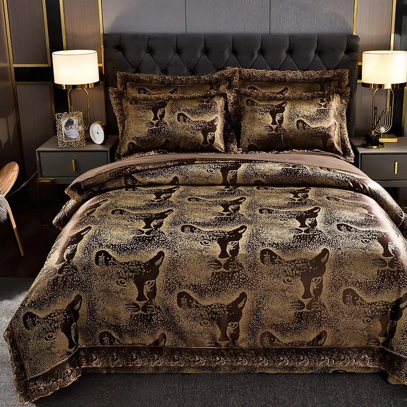 

Practical European Style Satin Jacquard Bedding Set lace Korean Edition Duvet Cover Sheet Pillowcase 4 PCS King Queen