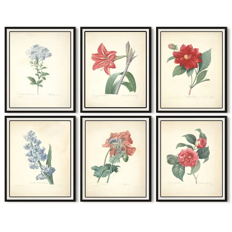 Античная узором из цветов и листьев холст Плакаты Винтаж растительными принтами