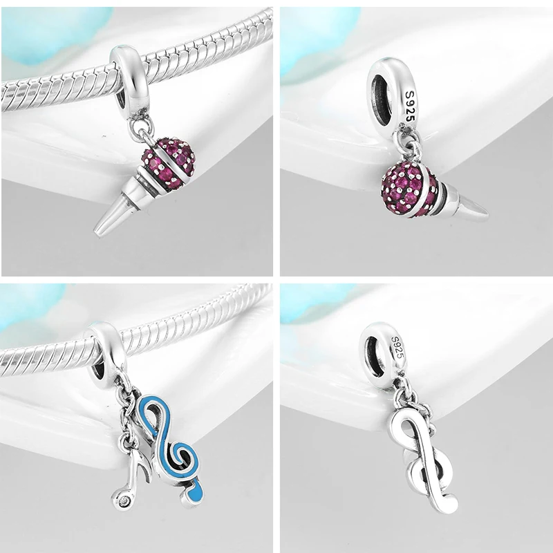 Настоящие 925 стерлингового серебра браслеты с подвесками Романтический бусины в