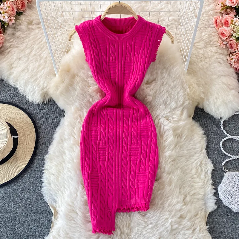 

Irregular Sleeveless Tank Knitted Dress Autumn Winter Women Slim Bodycon Sweater Dresses Female Sheath Mini Short Dress Vestidos