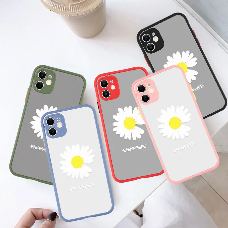 Акриловые Матовые прозрачные чехлы для телефонов с маргаритками iPhone 11 Pro Max X XR XS 7 8