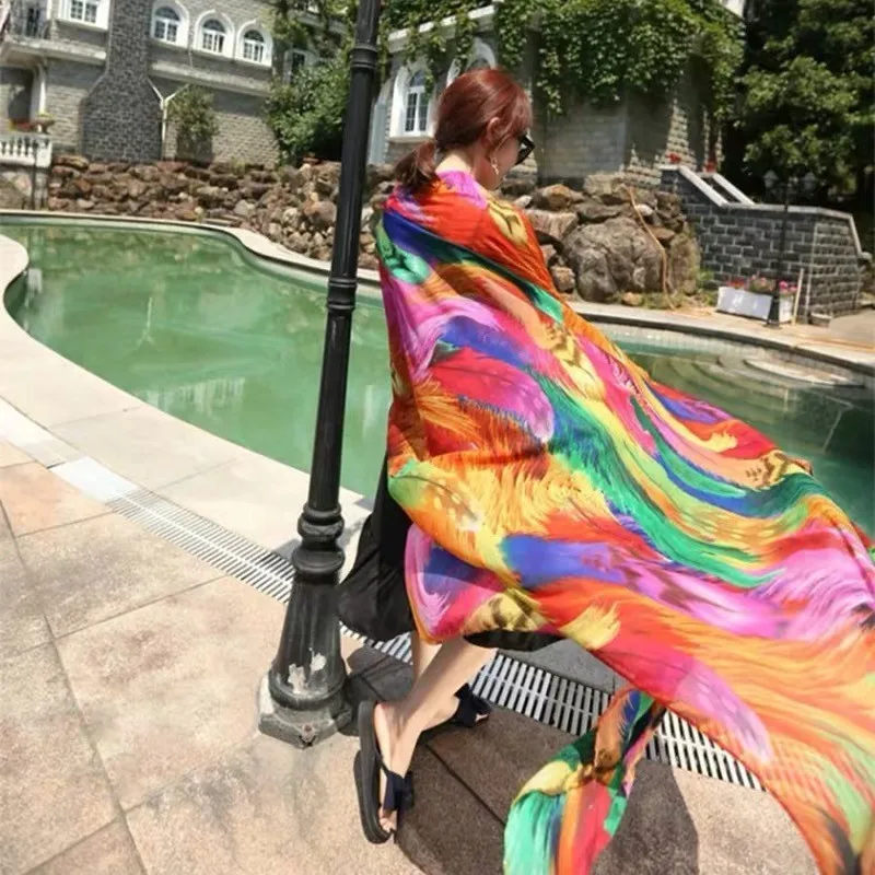 

Luxury Brand summer female Pareo beach scarf women sunscreen outdoor shawls wraps Chiffon scarves soft large bandanna foulard