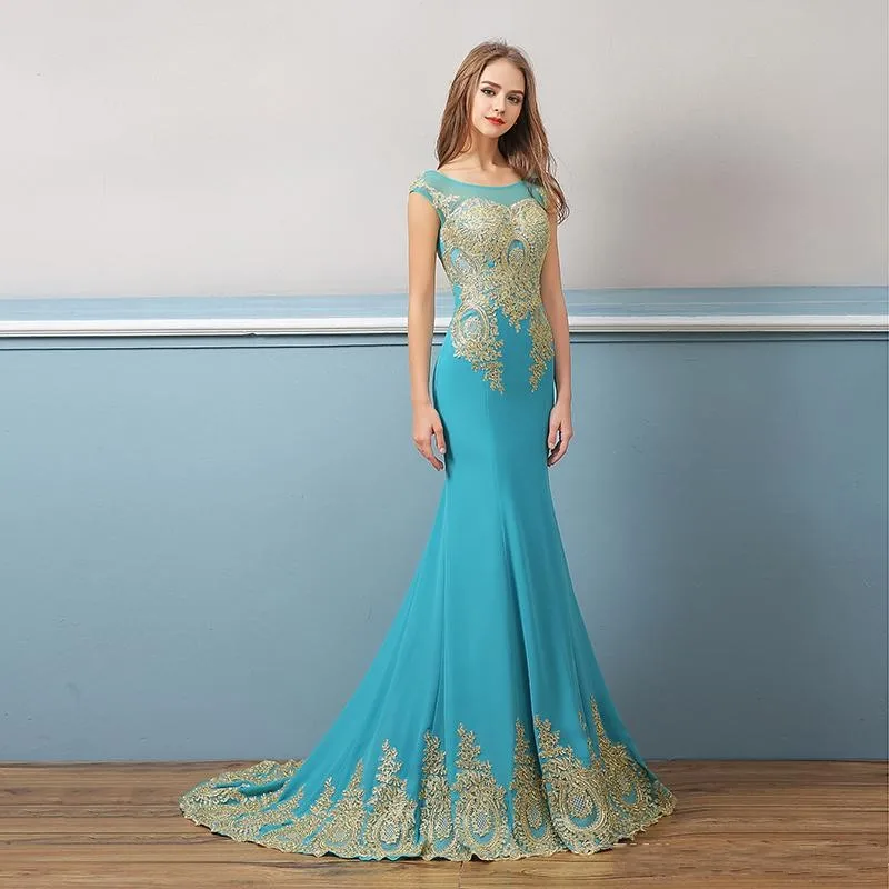 Robe De Soiree элегантные Голубые Вечерние платья золотого цвета с кружевной