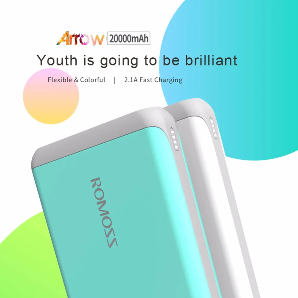 ROMOSS Arrow 20 power Bank 20000 мАч 2.1A Быстрая зарядка литий-полимерный двойной USB внешний банк для Apple iPhone 7 Plus для Xiaomi