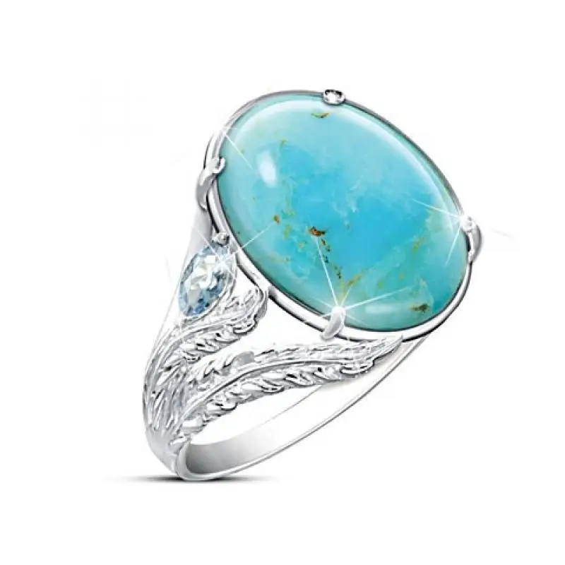 

Oval Blue Stone Inlaid Women's Ring New Fashion Metal Bohemian Crystal Accessories Party Jewelry Size 5-10
