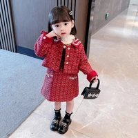 classic style baby girls clothing sets autumn children red pearl coats bow knot princess sleeveless dress kids clothes outfits