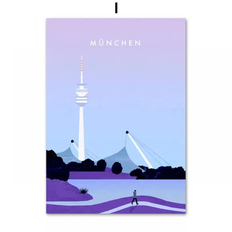 

Nordic Simple City Seaside Scene Cartoon Canvas Oil Painting Living Room Sofa Background Wall Children's Bedroom Frameless