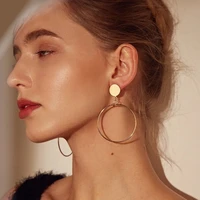 simple gold large circle pendant earrings fashion statement womens geometric gold big earring jewelry