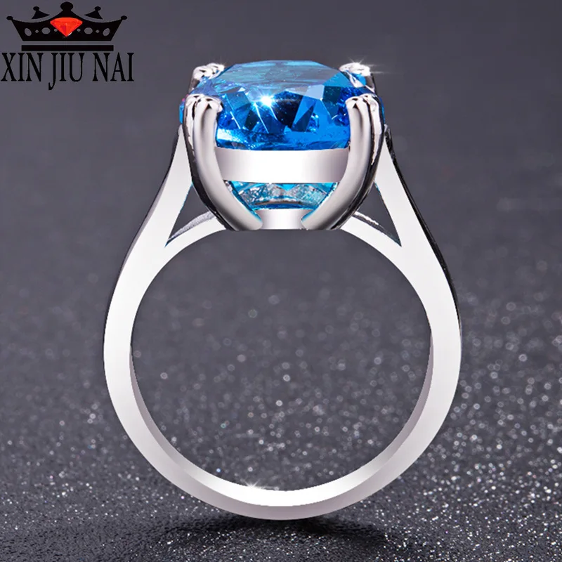 CZ серебро эллиптическая огранка Синий Белый Кольцо женское ювелирное изделие