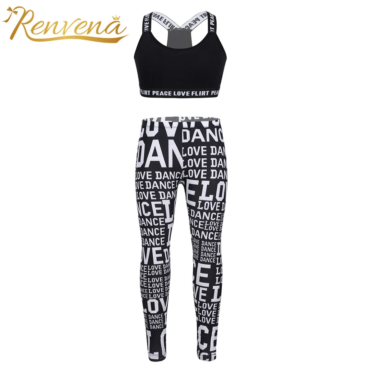 

Детский спортивный костюм спортивная одежда для девочек хлопковый тренировочный бюстгальтер + леггинсы с буквенным принтом комплекты детс...