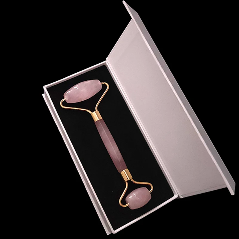 Нефритовый роллер из розового кварца натуральный зеленый камень для лица