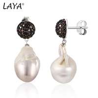laya barrocas pearl long hanging earrings for women shiny zircon real 925 sterling silver original modern jewelry 2022 trend new