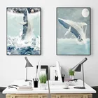 Акварель, морская фотография и принты для гостиной, настенное искусство, домашний декор, скандинавский искусство, декоративное изображение Кита, Картина на холсте