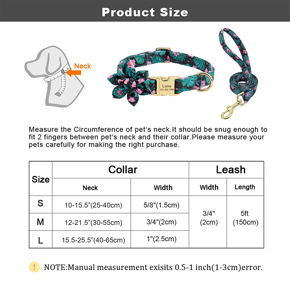 

Fashion Printed Nylon Dog Collar And Leash Set Personalized Pet Puppy Cat Collar Custom Dog ID Nameplate Collars Free Engraving