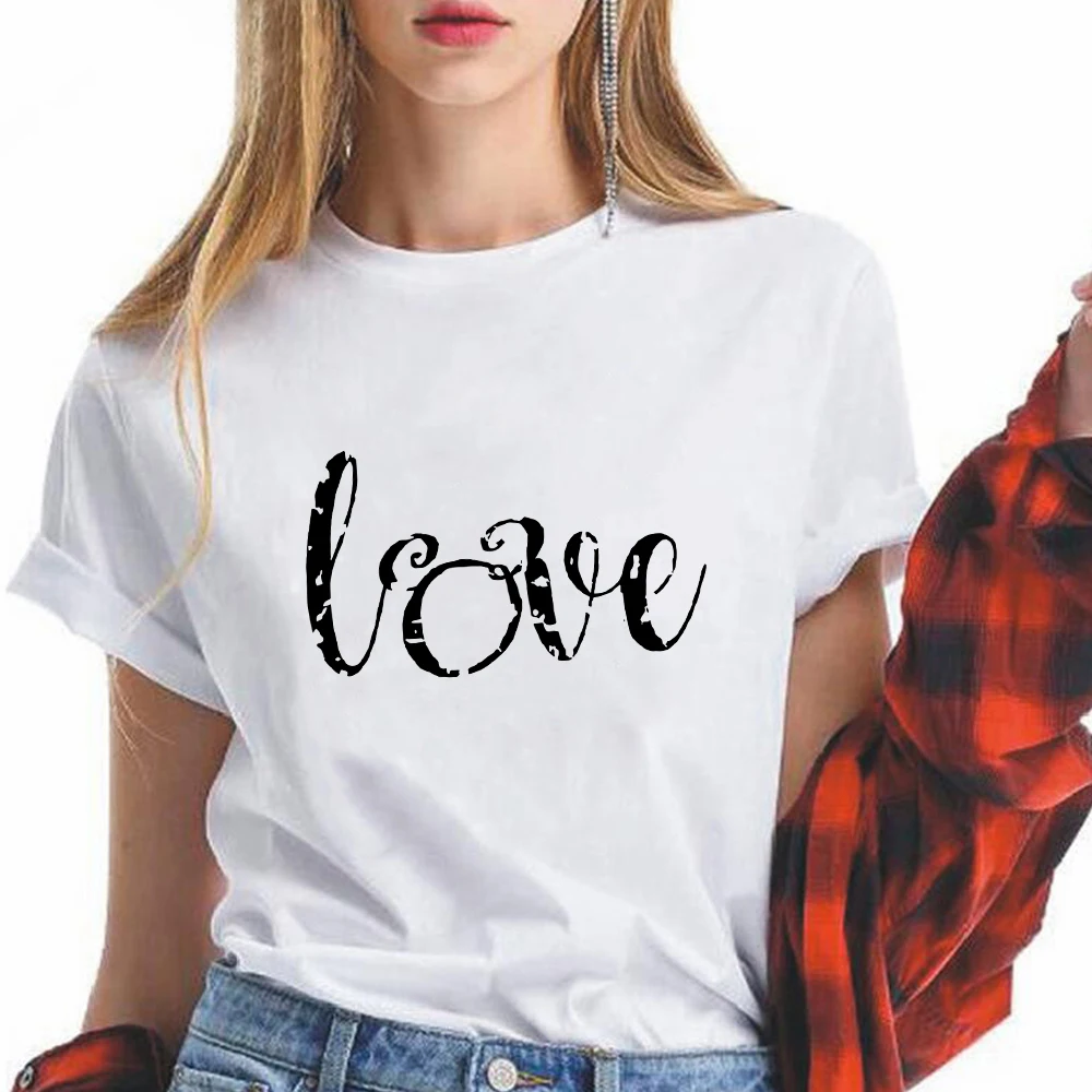 

Summer Tops 2021 Lovers T-shirt LOVE Letter Minimalism Streetwear Tee Harajuku Crewneck Couple Shirt White American Apparel
