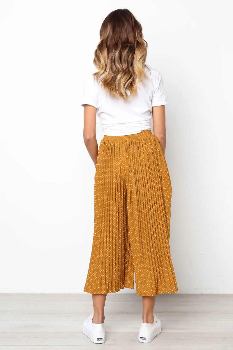 

Spring 2020 Casual Women Wide-leg Loose Pants Fashion Dot Printed High Waist Pleated Trouser Plus Size Elastic Thin Pants