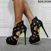 kolnoo new arrival women handmade stiletto heel sandals cross sexy platform real photos summer evening xams fashion party shoes
