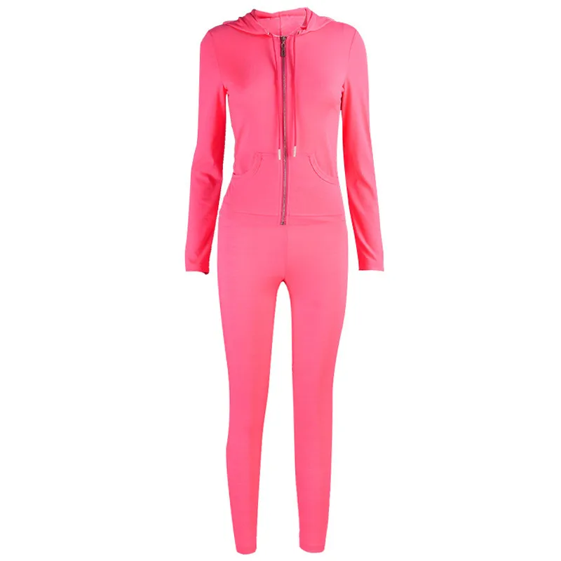 

2020 New Women Casual 2 Pieces Tracksuit Hooded Long Sleeve Zippers Cardigan Coat + Tight Pants Sweat Suit Autumn Clothes