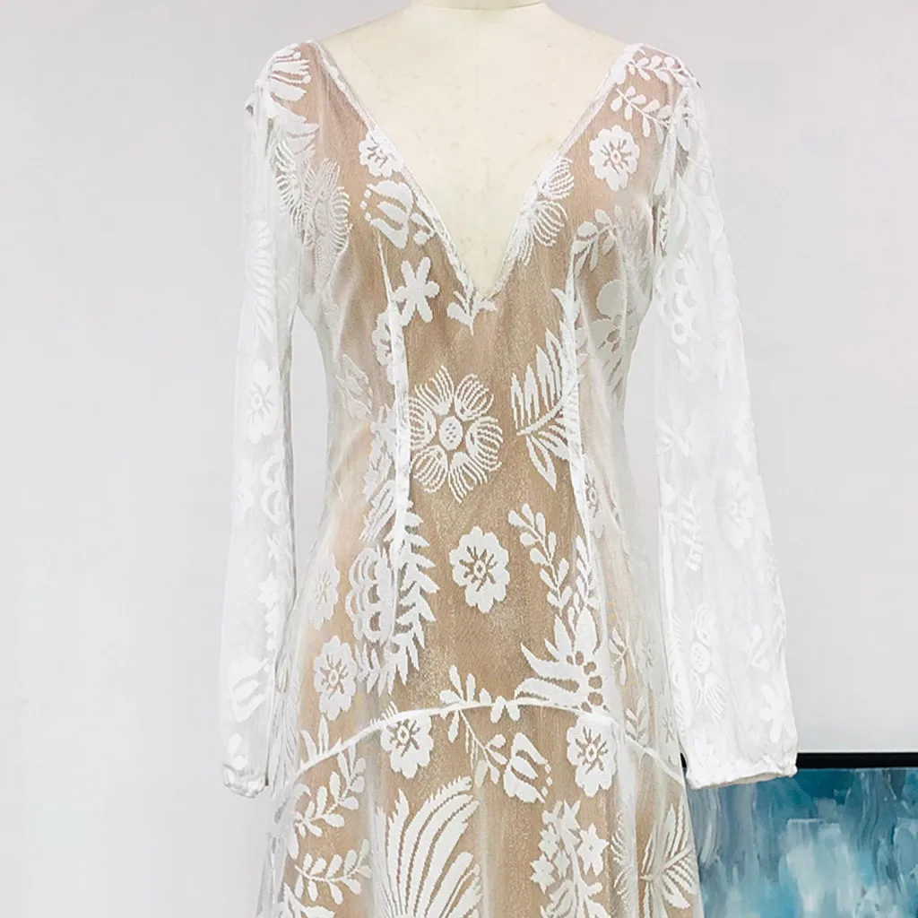 Богемное белое кружевное платье пляжные шикарные платья в стиле бохо женское