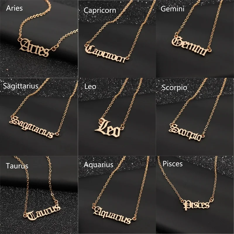 Zodiac Birthday Old English Letters Necklace 12 Constellation 1991-1999 Scorpio Leo Capricorn Aquarius Gifts Jewelry | Украшения и