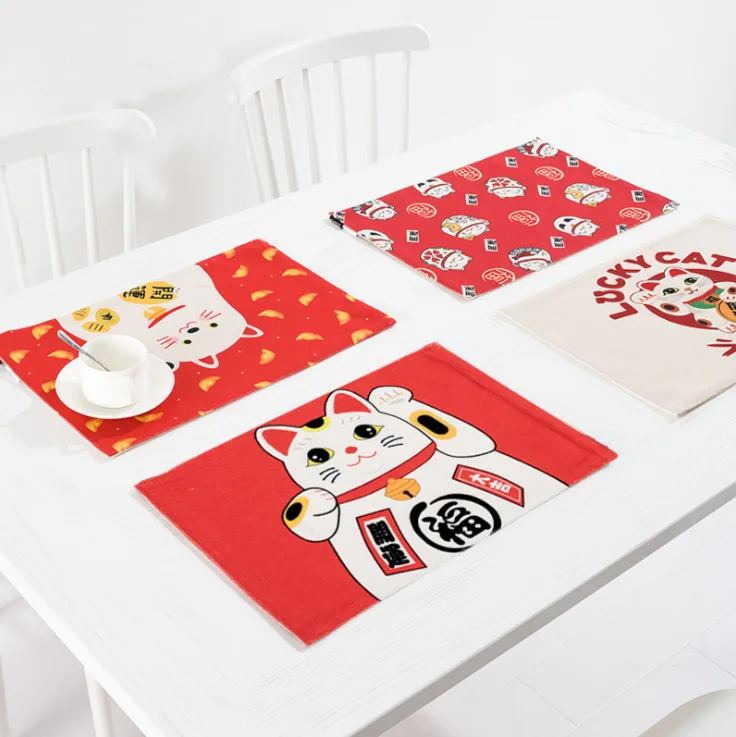 Китайский Lucky Cat Подставка для столовых приборов из хлопка и льна стол ногтей