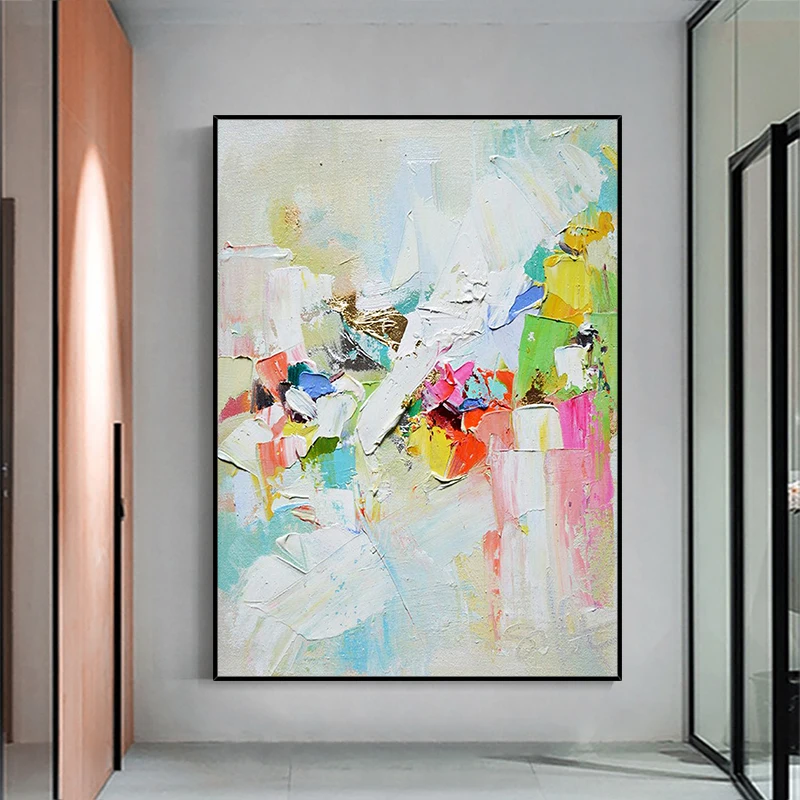 

Hand-Painted 3D Abstract White and Green Oil Painting on Canvas Living Room Bedroom Bathroom Home Wall Hang Art Decor No Framed