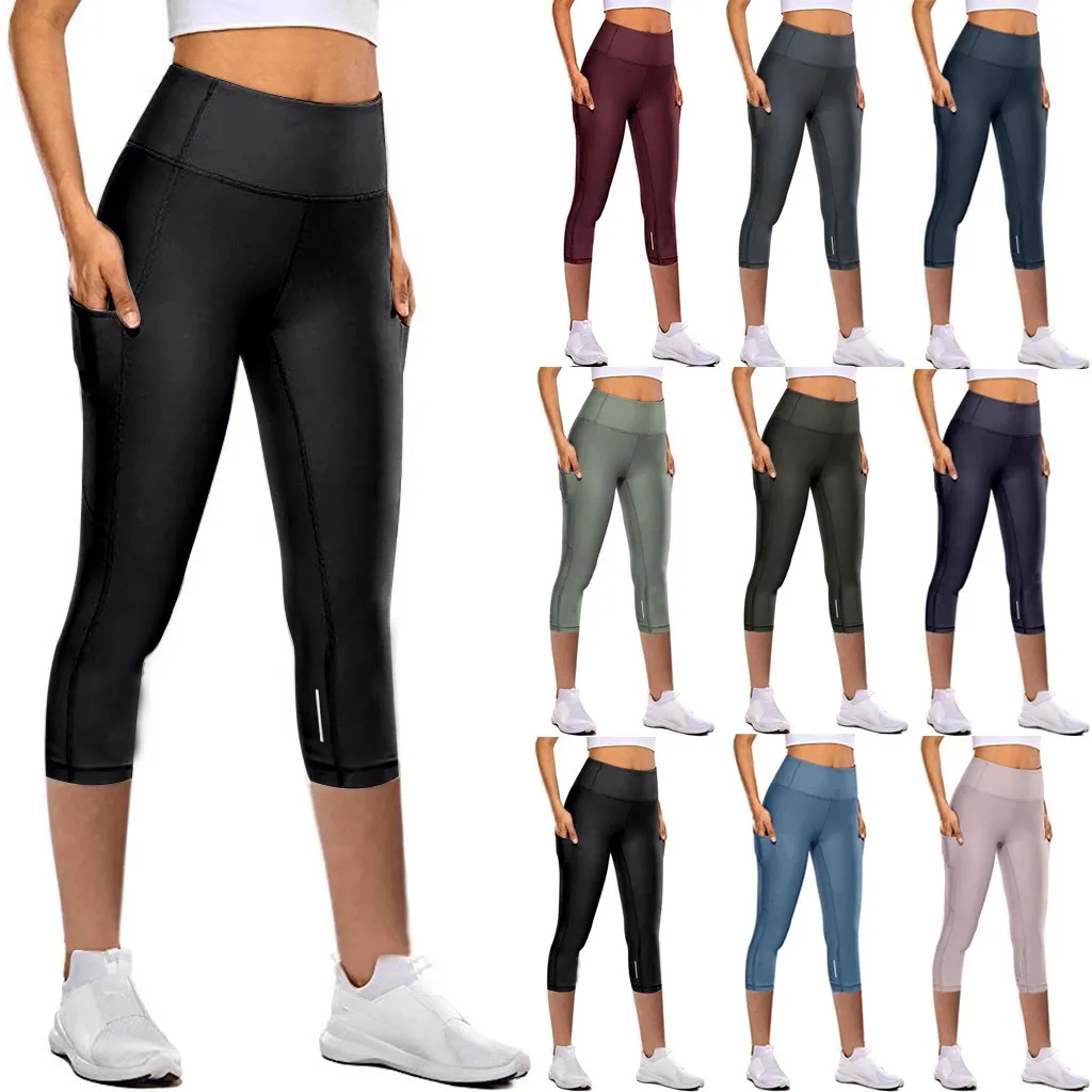 

Women's Reflective Seven Point Yoga Pants Tight High-waisted Elastic Quick-drying Tights Scrunch Leggings Fitness Trousers A20