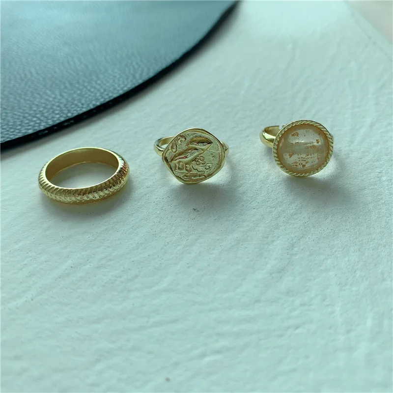 Женское Винтажное кольцо в стиле барокко золотистое круглое форме диска |