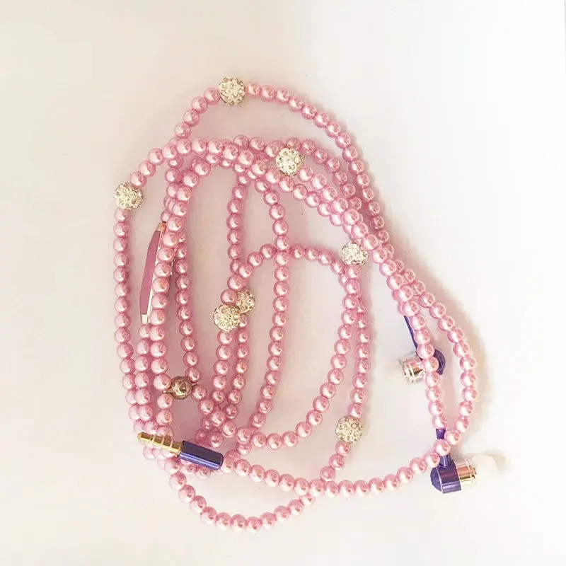 Жемчужное ожерелье наушники-вкладыши розовые стразы ювелирные изделия бусины