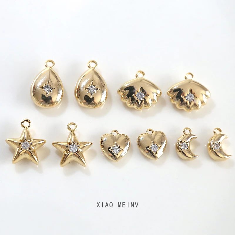 

Copper-plated micro-inlaid zircon shell-shaped five-pointed star moon pendant diy jewelry earrings bracelet necklace accessories