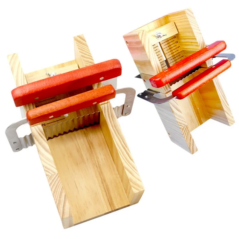 Herramientas de fabricaci&oacute;n de jab&oacute;n, caja de corte de madera, molde de silicona de 1200ml, hoja recta y hoja de onda, cortadores de jab&oacute;n DIY, suministros de jab&oacute;n Manual, 4 unids/set por juego-2