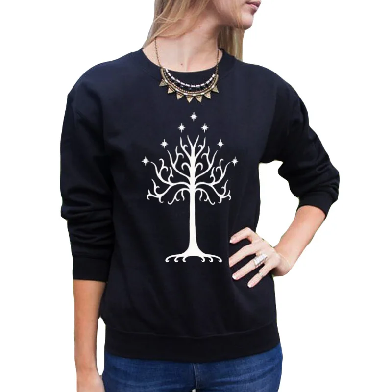 White Tree Gondor Sweatshirt Harajuku Jumper Pullover Women Crewneck Hoodies Casual Female Tracksuit | Женская одежда