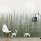 Пользовательская 3D Ручная роспись Фото Фреска сосновая древесина лес птица олень узор спальни обои дизайн экологически чистые бумажные обои