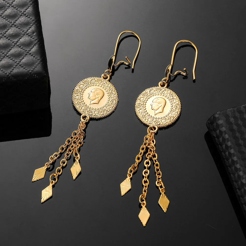 Никогда не линяет украшения мусульманин серьги со свисающими монетами для Для