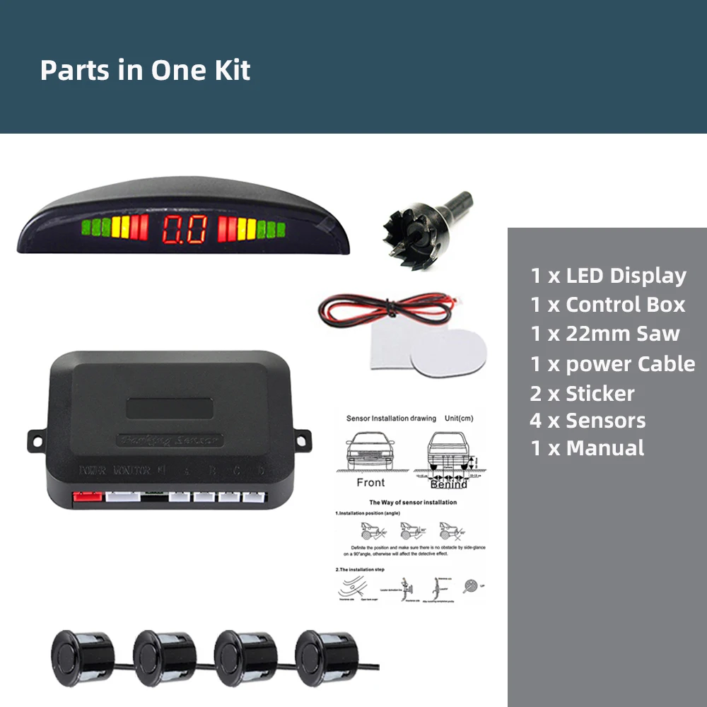 Набор датчиков парковки Светодиодный дисплей 22 мм 4 датчика s подсветка