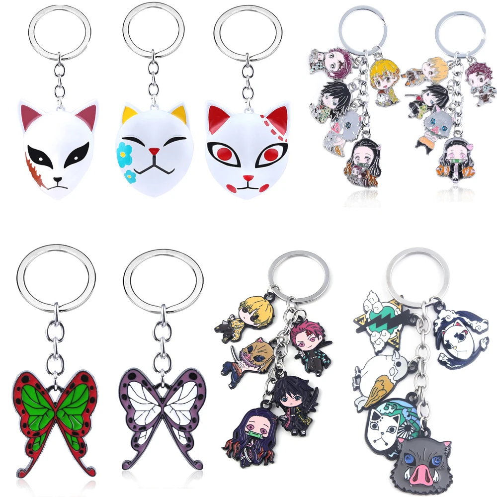

Demon Slayer Tanjirou Mask Keychain Kamado Nezuko Sabito Makomo Fox Mask Alloy Key Chains For Women Men Cosplay Souvenir Gift