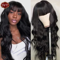 malaysian remy body wave wigs with bangs black wig 10 30inch long wavy human hair closure wigs full machine made natural color