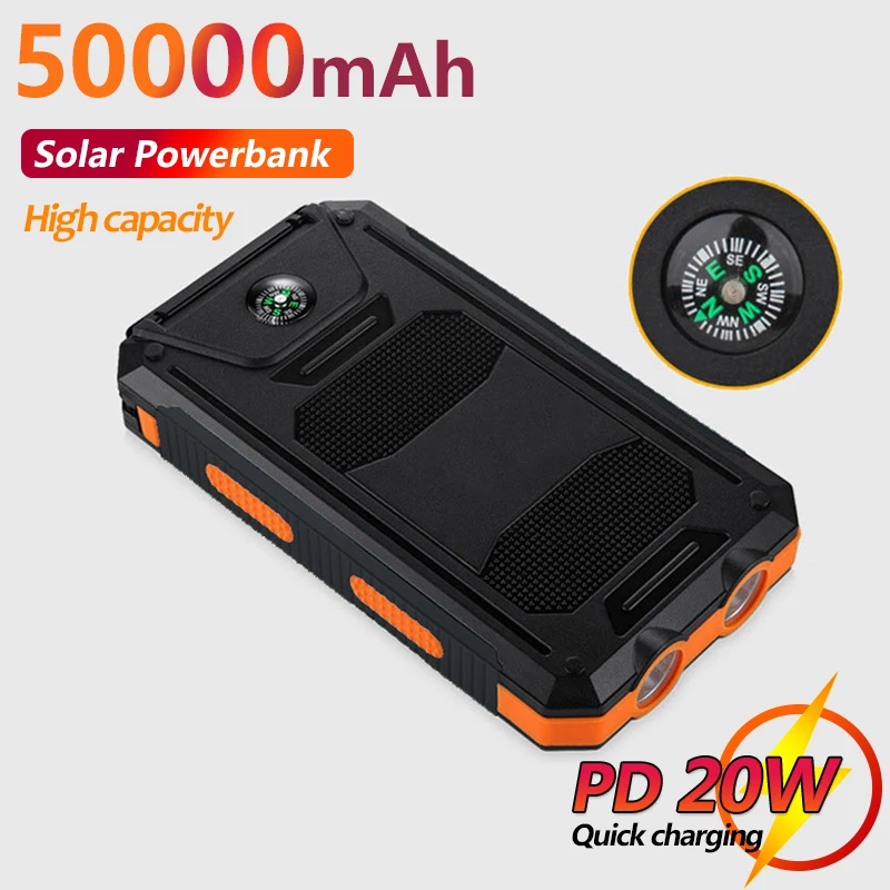 

50000mAh Solar Power Bank Travel Portable Waterproof External Battery with SOS LED Light for Iphone Samsung Xiaomi