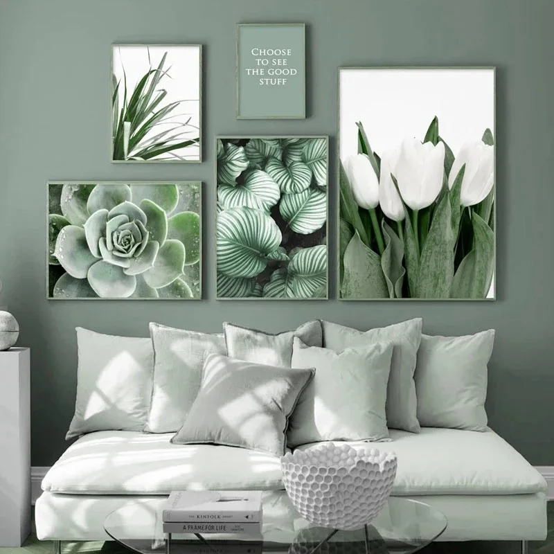 

White Tulip Green Orchid Aloe Monstera Plant Art Canvas Painting Nordic Posters and Prints Wall Pictures for Living Room Decor